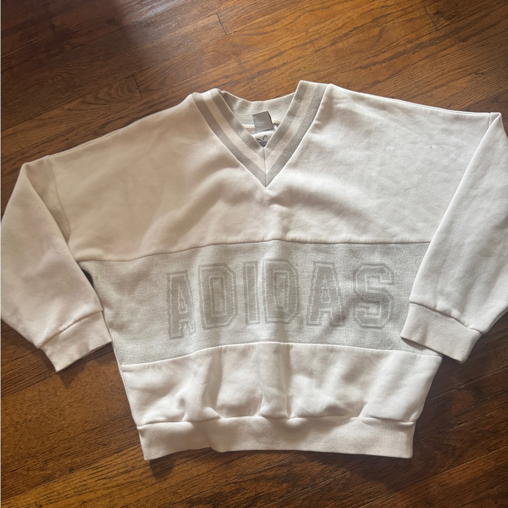 Adidas Cream and Tan V-Neck Top